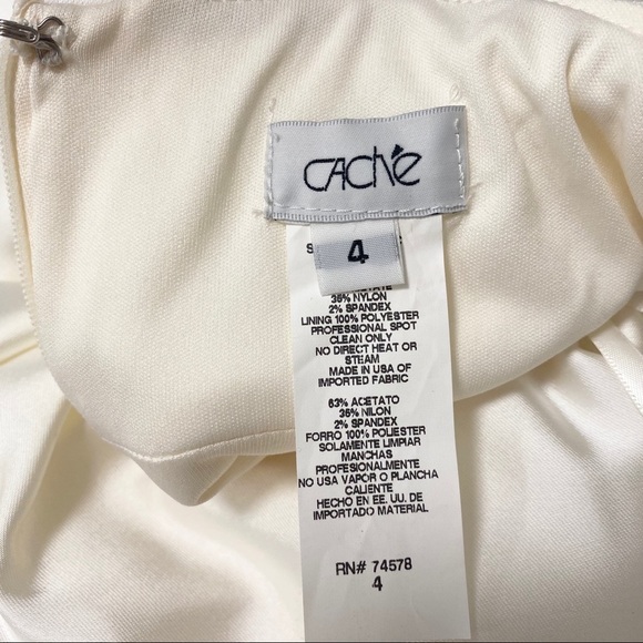 Cache Ivory Pearl Ruched Dress Satin Single Strap Beaded Bridal Engagement Sz 4 - Picture 8 of 8